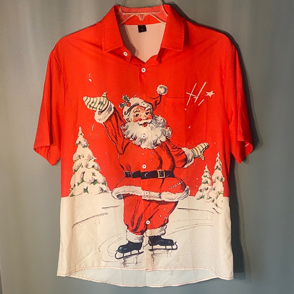 NWOT Men's Red Santa Graphic Holiday Polo Shirt